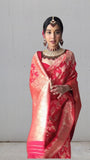 Red Soft Lichi Silk Jacquard Waving Work Saree With Blouse image 5