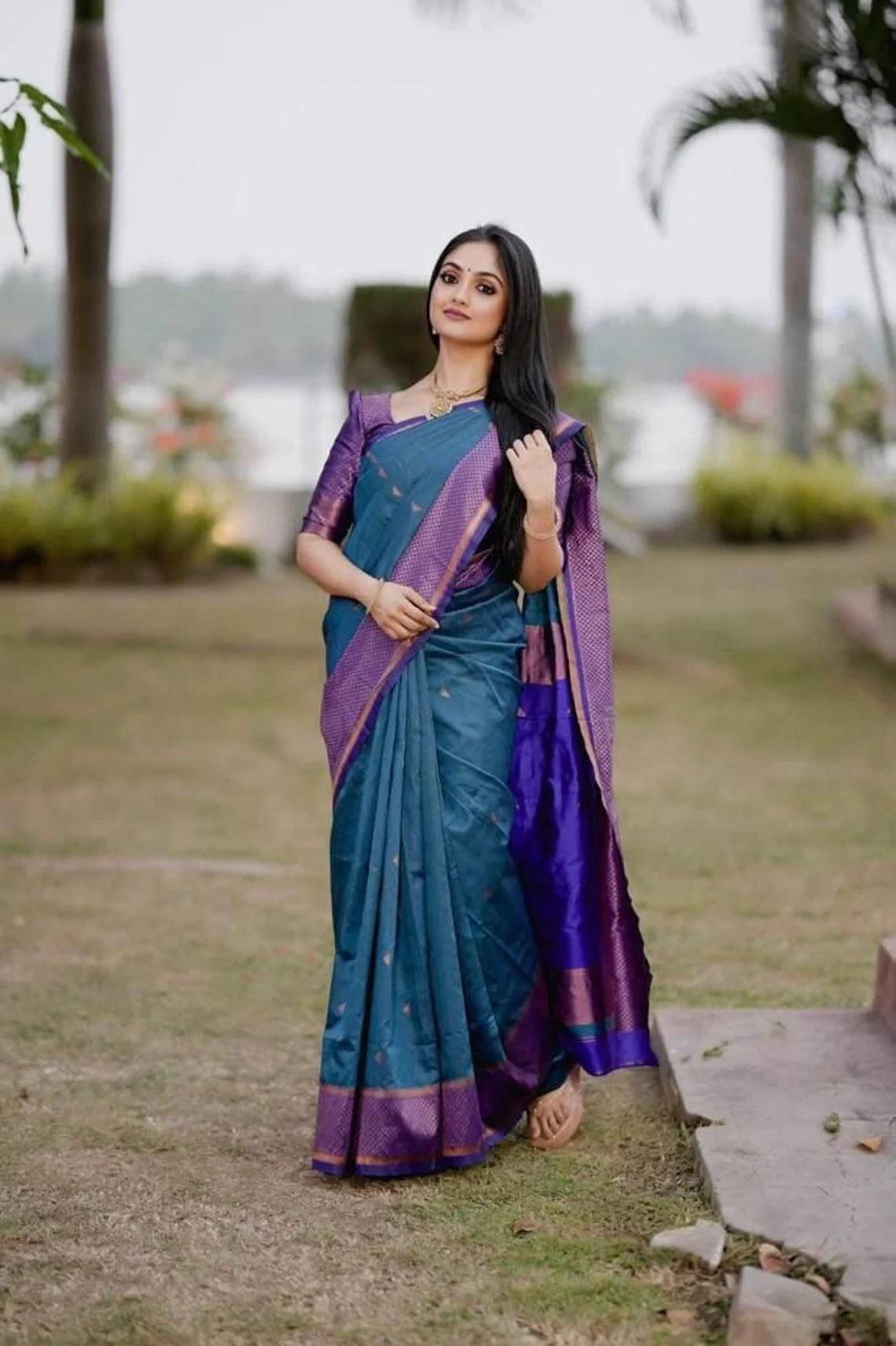 Soft Lichi Silk Saree For Women's, With Unstitch Blouse image 2