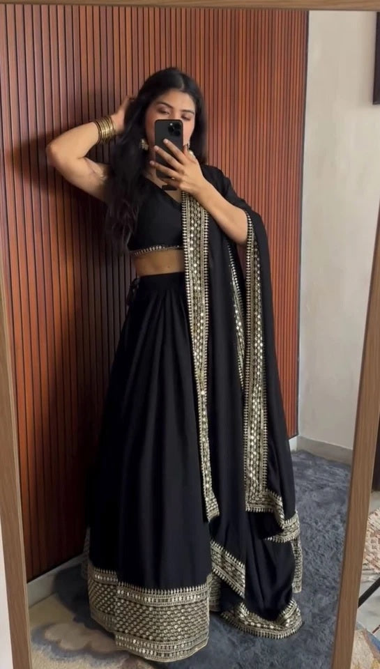 Black American Silk Lehenga Blouse & Dupatta For Women's image 2