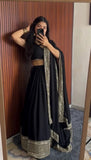 Black American Silk Lehenga Blouse & Dupatta For Women's image 2