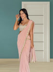 Plain Smooth Georgette Saree With Embroidery Work Blouse image 1