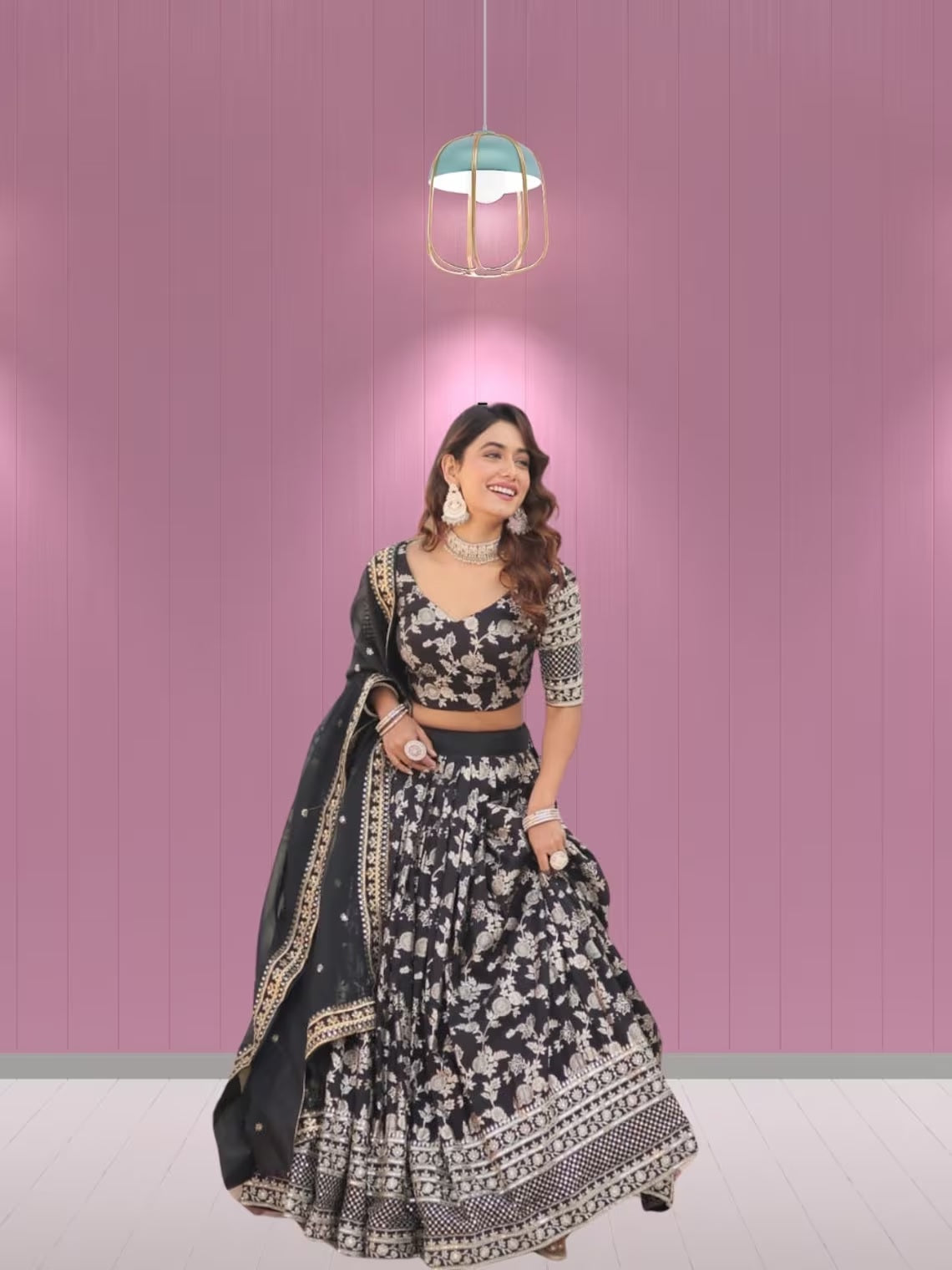 Pure Viscose Jacquard With Embroidery Sequins work Lehenga Choli Dupatta image 2