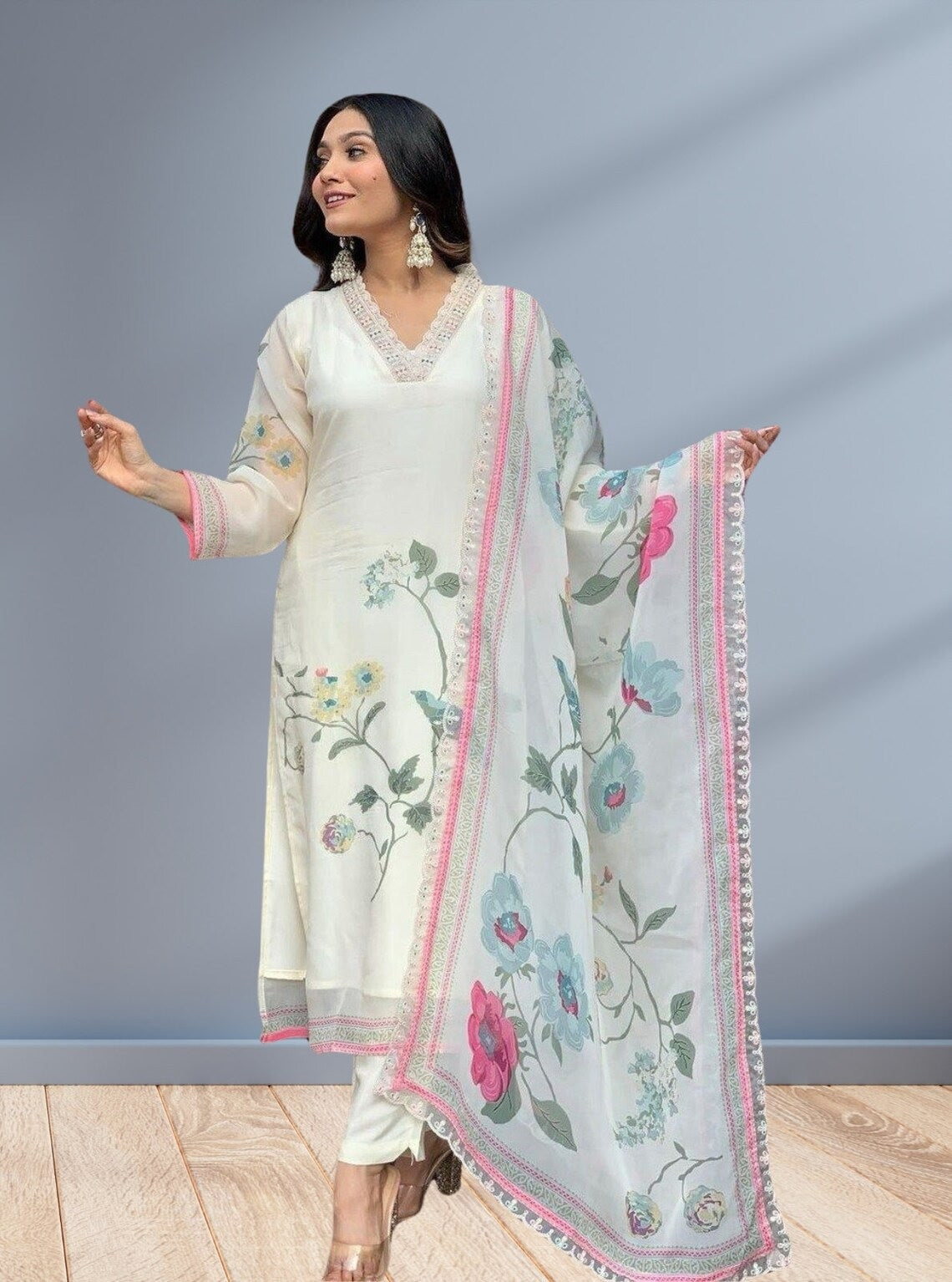 Tabbi Silk With Digital Prints Top Bottom With Dupatta image 1