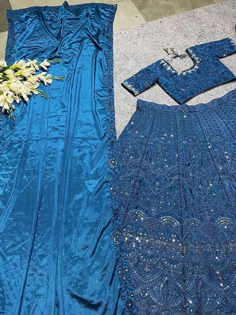 Heavy Silk Embroidery Work Lehenga Blouse With Dupatta image 2