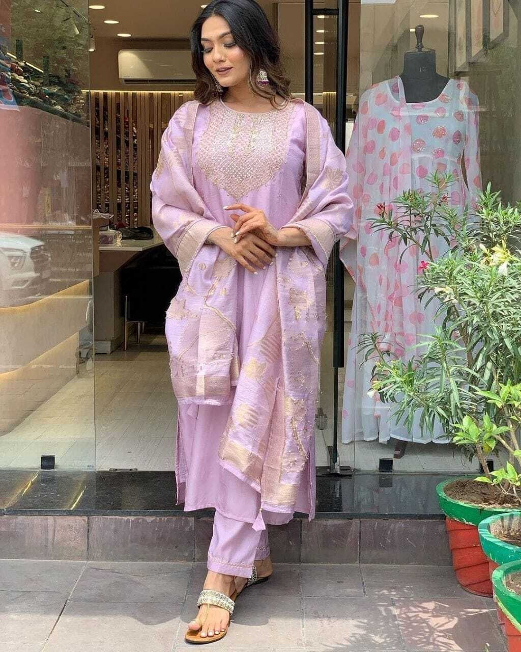 Viscose With Chanderi Embroidery Work Kurta Pant With Dupatta image 2