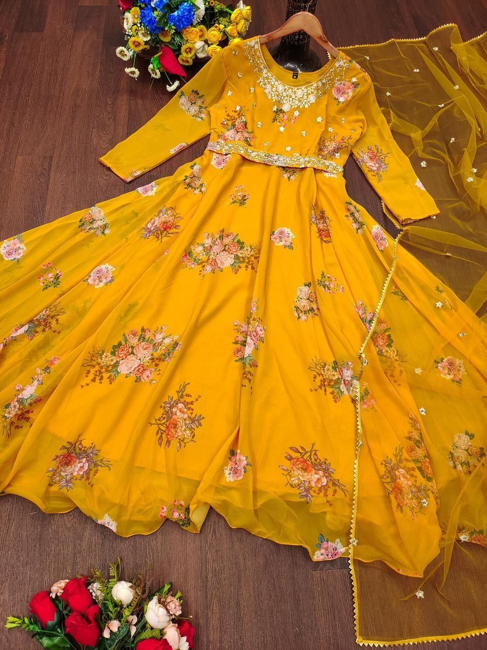 Georgette With Digital Print Design & Embroidery Work Gown Anarkali Suit image 2
