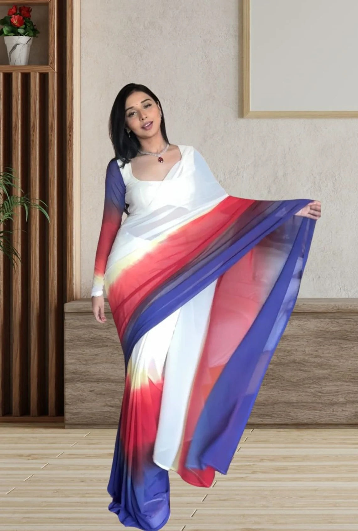 Pure Soft Georgette Ready To Wear Multi Color Saree With Blouse image 2