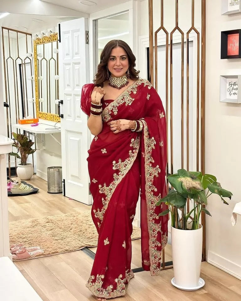 Heavy Georgette Saree,Indian Party Wear Sari Blouse image 2