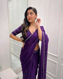 Classic Soft Rich Elegant Chinon Fabric Saree & Blouse image 2