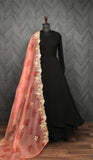 Black Faux Blooming Long Gown Dress With Dupatta image 2