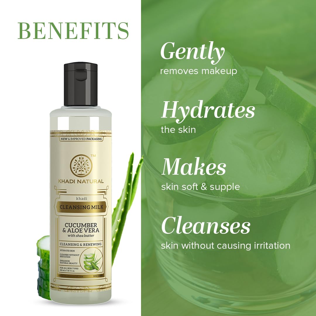 Khadi Natural Cucumber and Aloevera Cleansing Milk Cream with Shea Kokum Butter, 210ml image 2