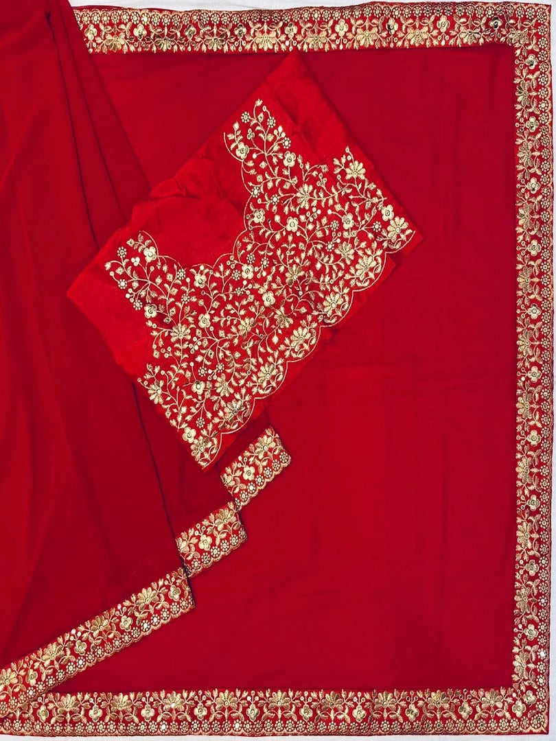 Red Heavy Georgette Sequence Work Saree image 2
