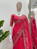Pure Soft Rangoli With Embroidery Sequence And Zari Work Saree & Blouse image 2