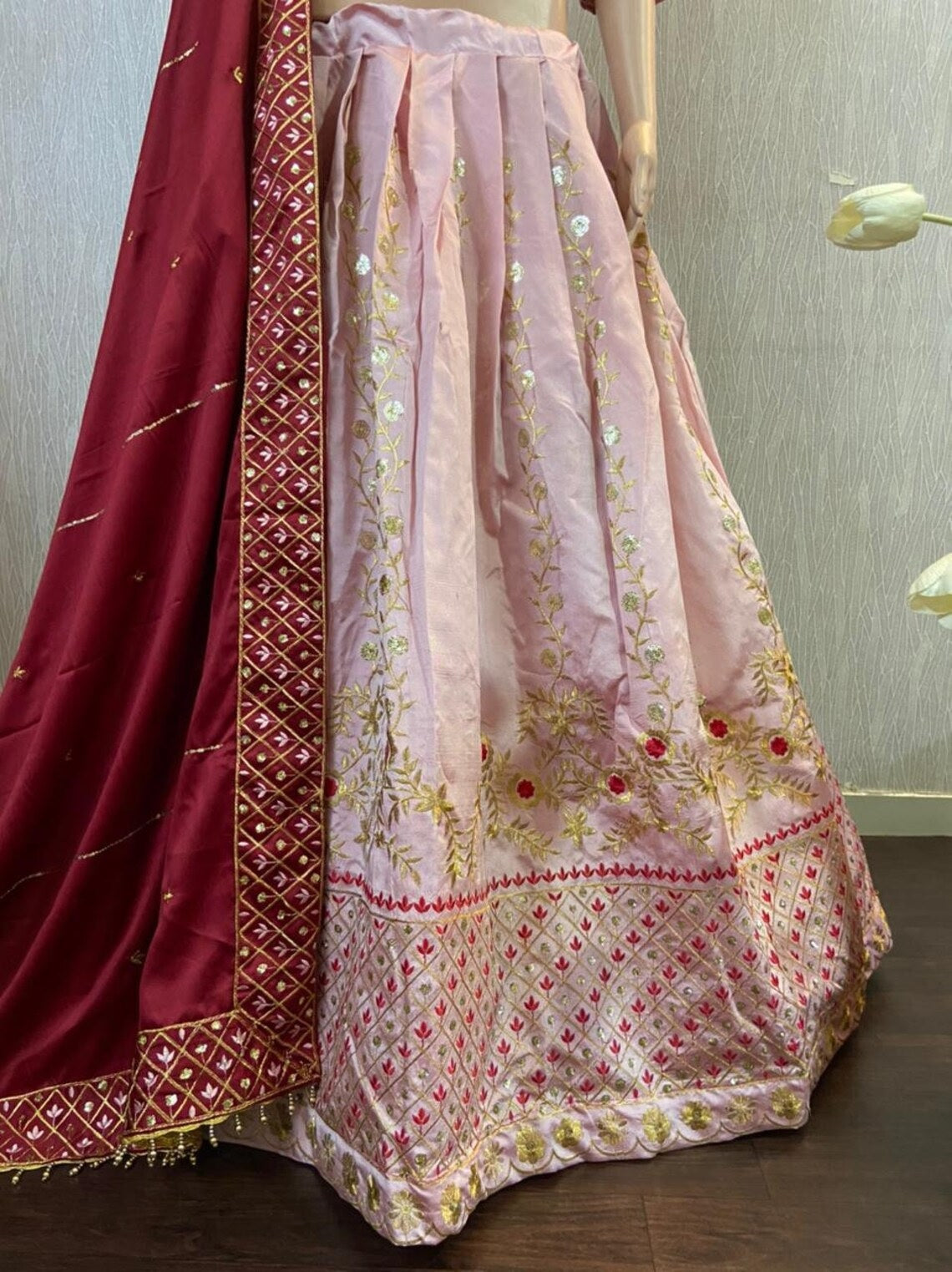 Premium Taffeta Silk Embroidery Sequence Work Lehenga Choli Dupatta image 6