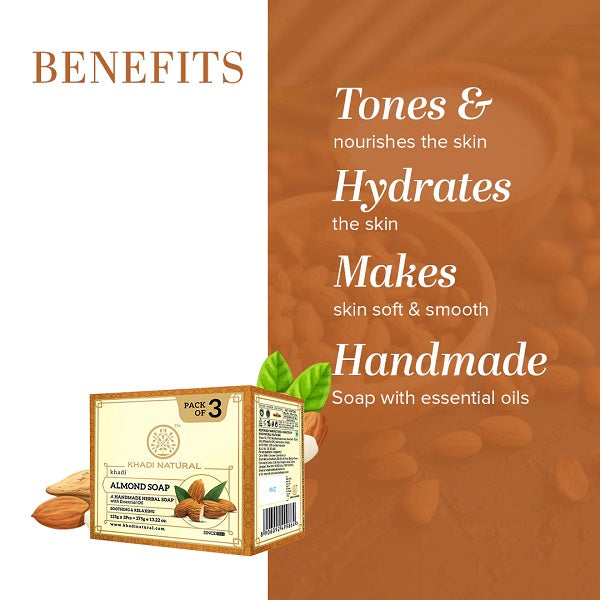 Khadi Natural Almond Soap (Pack of 3) image 2