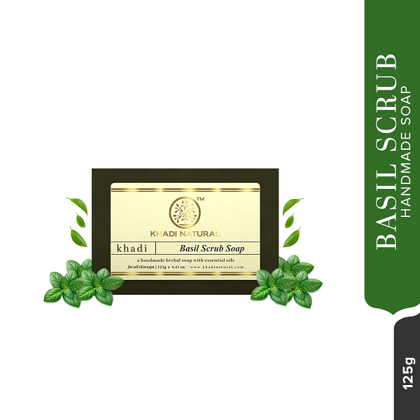Khadi Natural Herbal Basil Scrub Soap image 2