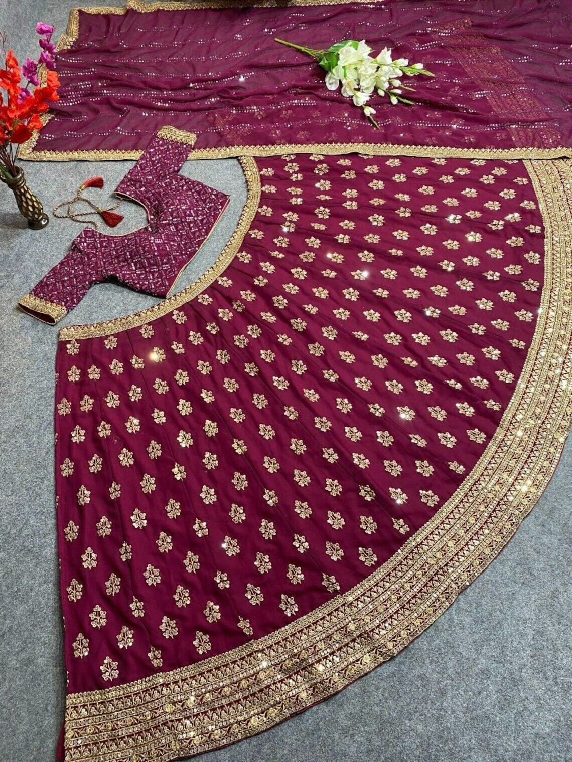 Faux Georgette & 5mm Sequence Embroidery Work Lehenga Choli With Dupatta image 3