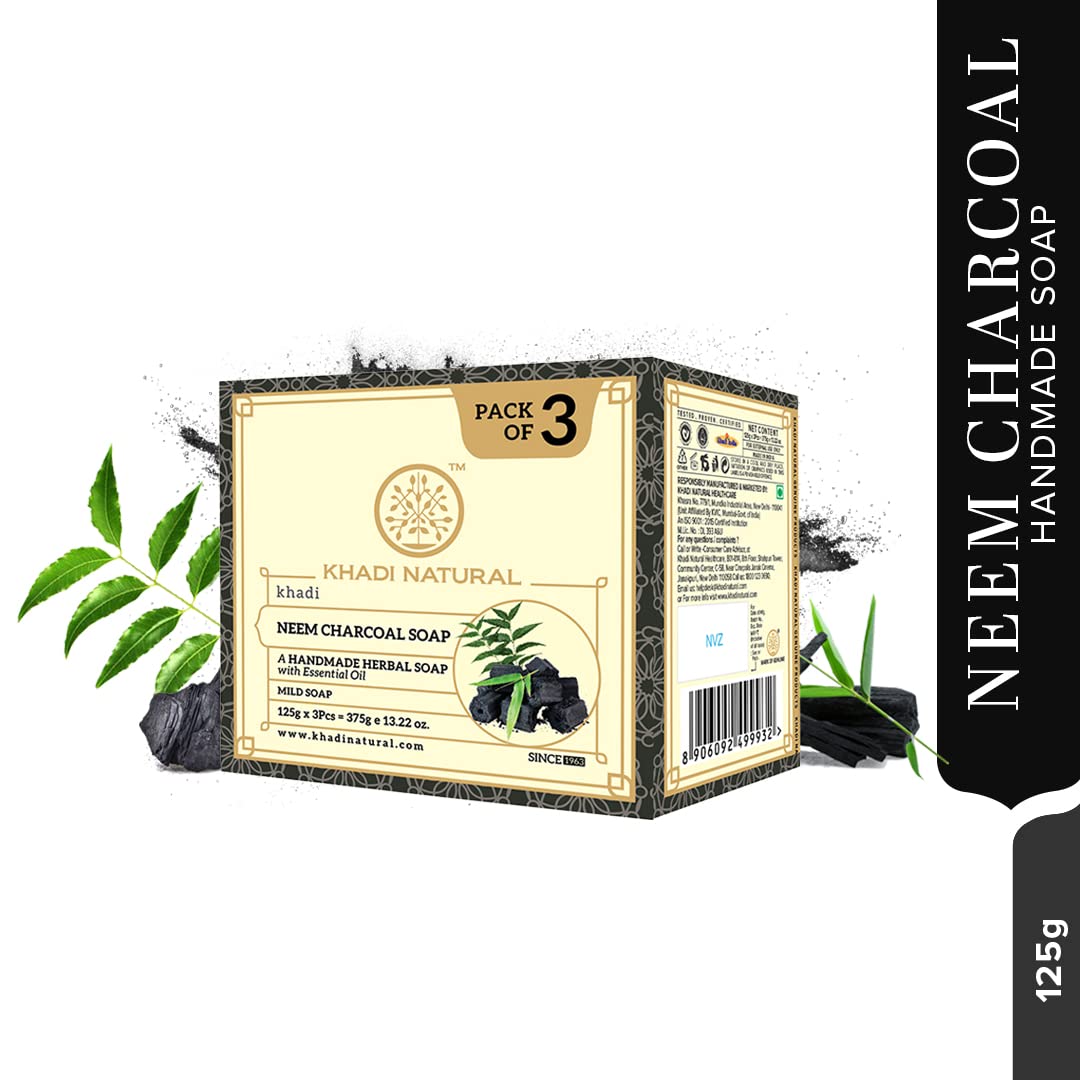 Khadi Natural Herbal Neem Charcoal Soap - Pack of 3 image 2