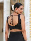 Black V-Neck Sleeveless Ultra Satin Blouse image 2