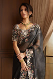 Black Georgette Embroidery Work Saree image 2