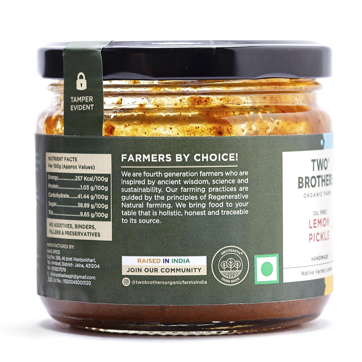 Two Brothers Organic Farms Oil Free Lemon Pickle - 300g image 2