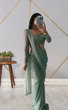 Mint Green Imported Premium Net Ready To Wear Saree image 2