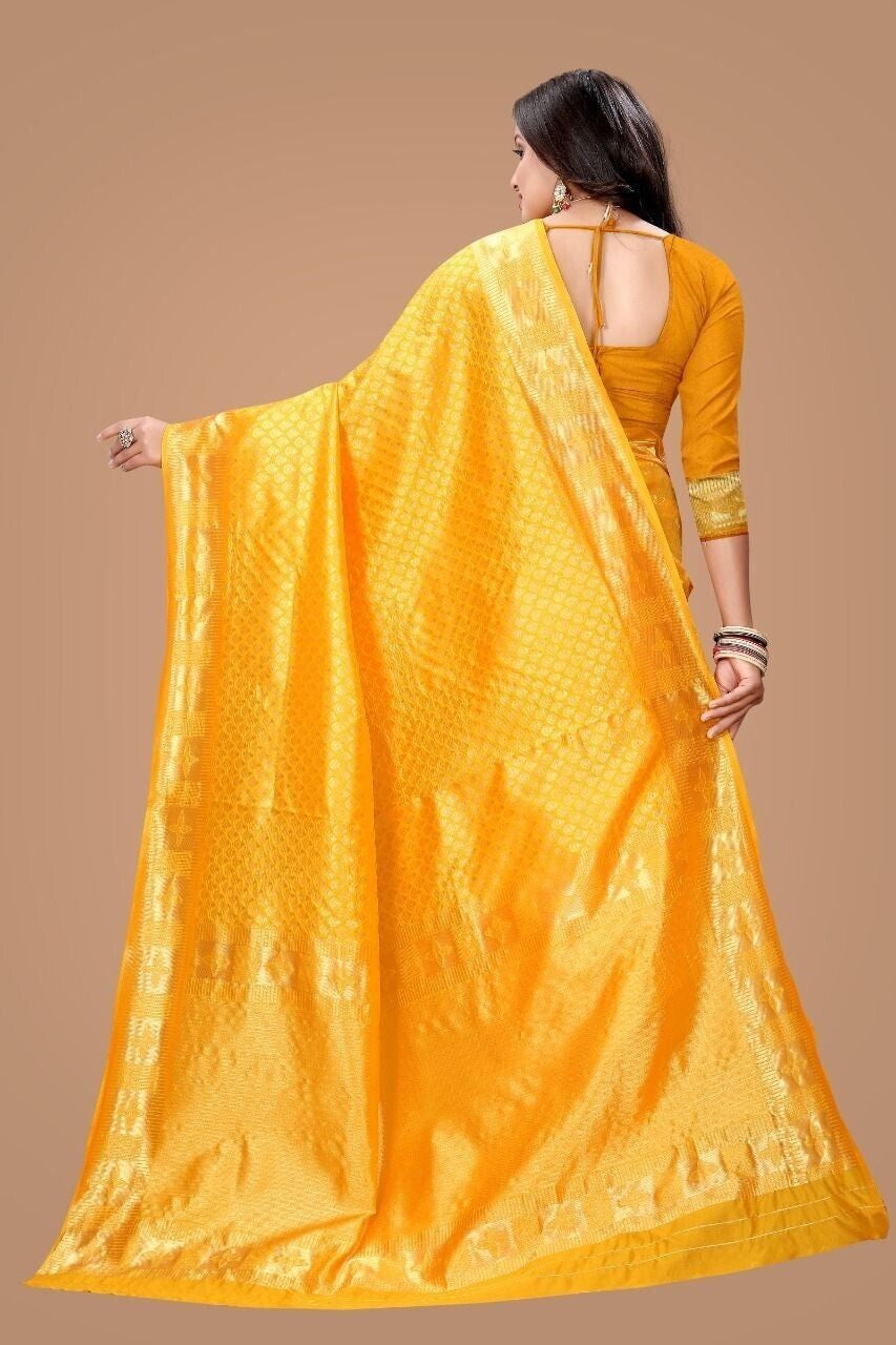 Yellow Color Soft Lichi Silk Sari image 2