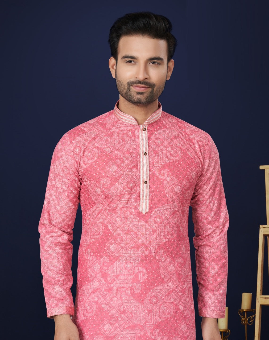 Pink Men Heavy Cotton Kurta Pajama image 3