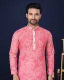 Pink Men Heavy Cotton Kurta Pajama image 3