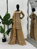 Fancy Satin With Sequence Work Top Palazzo & Dupatta image 2