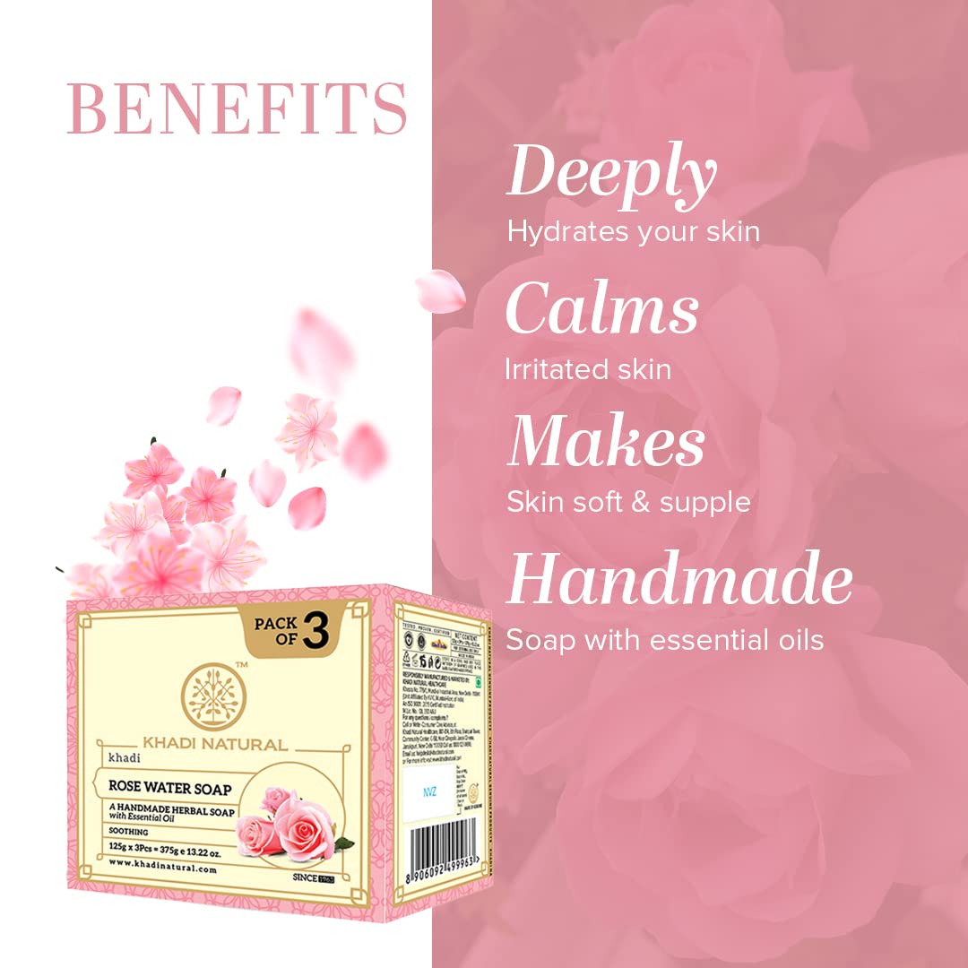 Khadi Natural Herbal Rosewater Soap, 125g - Pack of 3 image 2