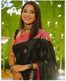 Black Banarsi Soft Silk Saree With Blouse image 1