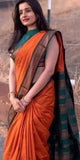 Orange color Soft Lichi Silk Jacquard Weaving Work Saree With Blouse image 2
