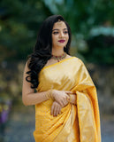 Yellow Soft Lichi Silk & Jacquard Work Saree With Blouse image 2