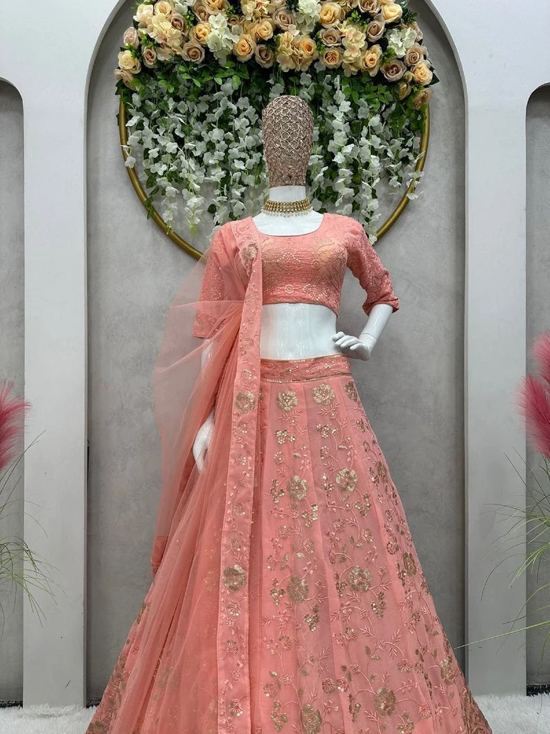 Faux Georgette Embroidery Sequence Work Lehenga Choli With Dupatta image 2