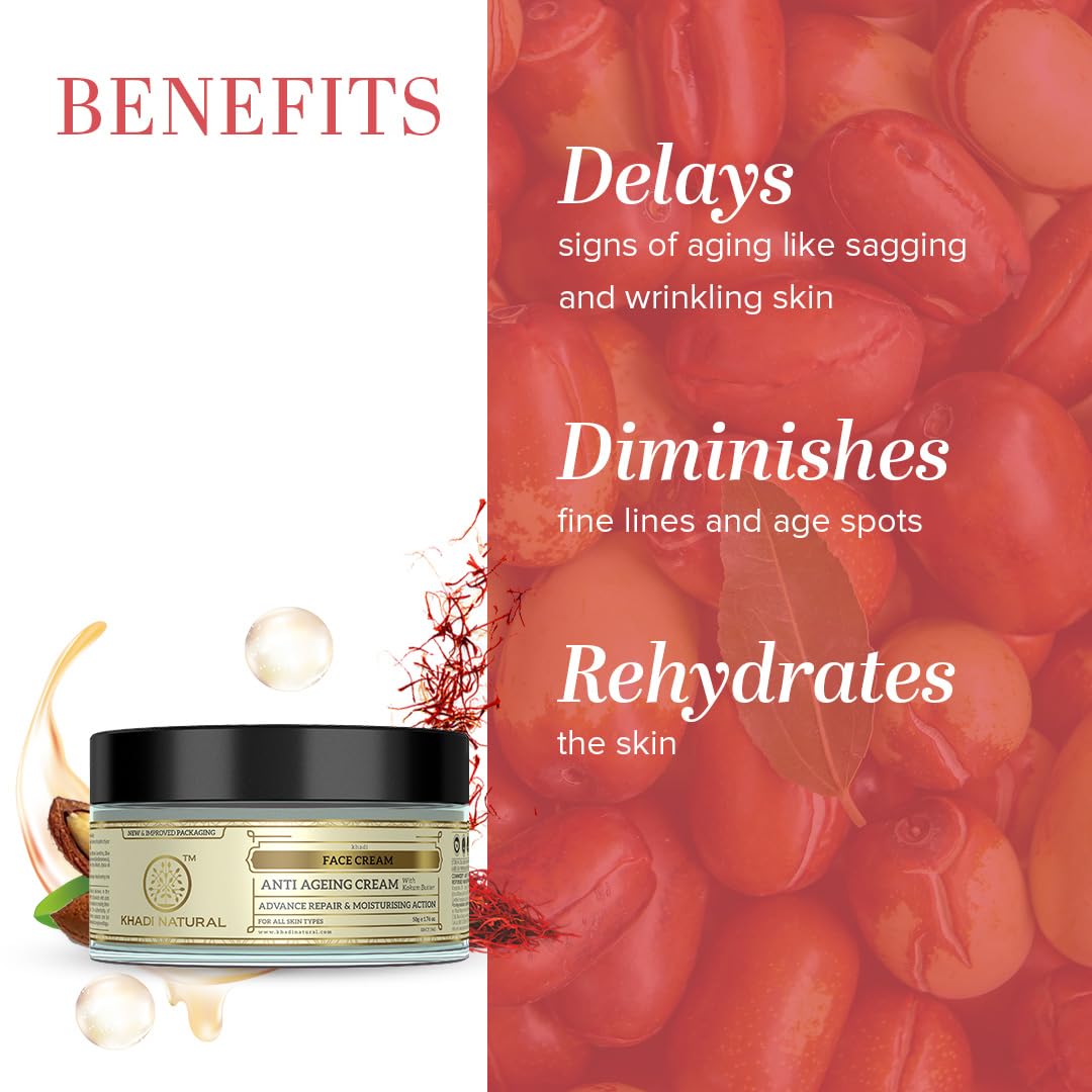 Khadi Natural Anti Ageing Cream, 50g Prevent premature signs of aging Reduce wrinkles and spots Rehydrates skin Suitable for All Skin Types image 2