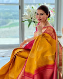Yellow Soft Lichi Silk Jacquard Work  Saree image 2