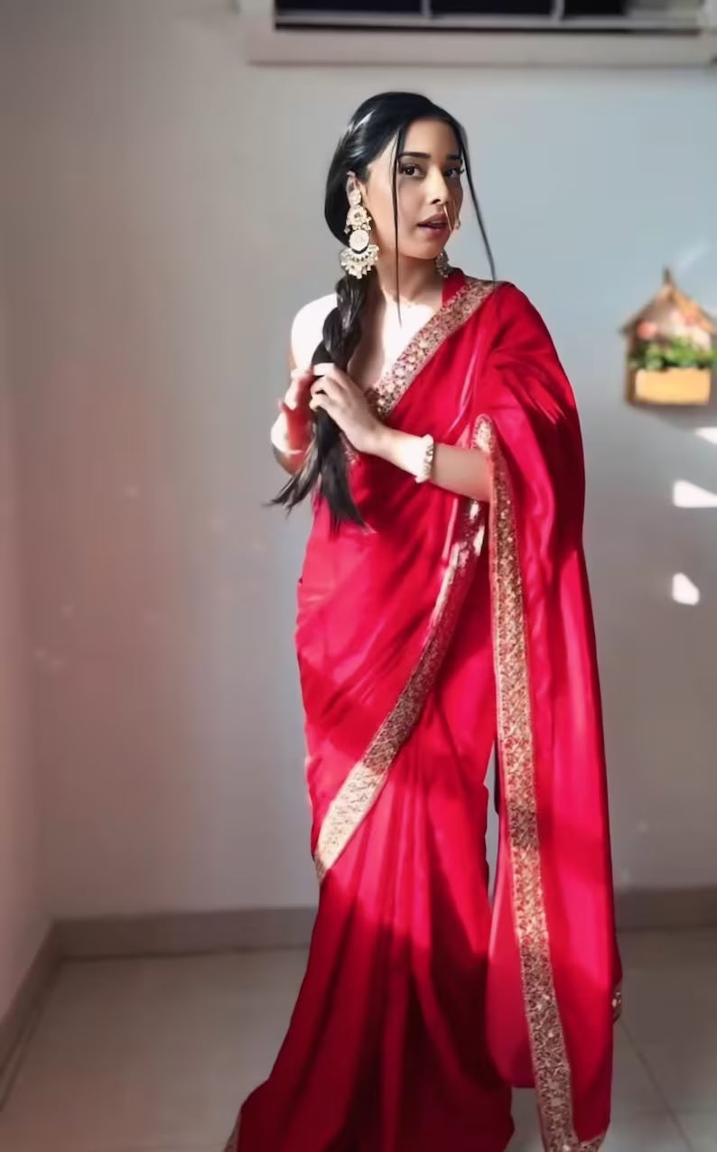 Pure Velvet With Embroidery Border Ready To Wear Saree image 2