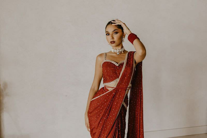 Chinon Silk Saree With Blouse For Women's image 2