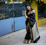 Classic Soft Lichi Silk Saree, Women's Wedding Ethnic Fancy Sari & Blouse image 2