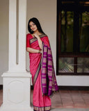 Soft Lichi Silk &  Jacquard Work Saree With Blouse image 2