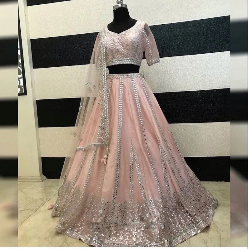 Soft Mono Net Embroidery Work Lehenga Blouse & Dupatta image 2