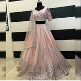 Soft Mono Net Embroidery Work Lehenga Blouse & Dupatta image 2