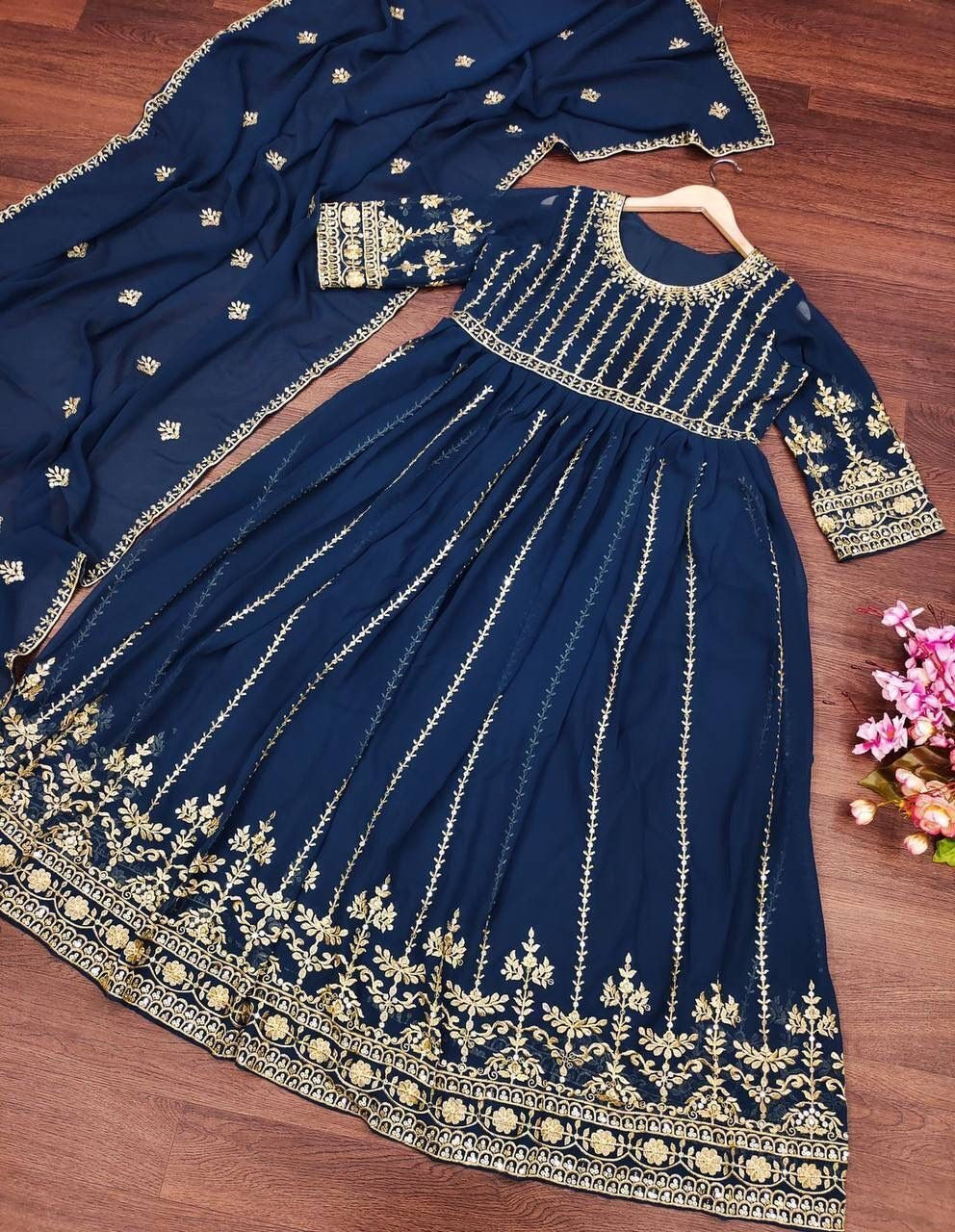 Georgette With Embroidery Design Work Gown Dresses With Dupatta image 2