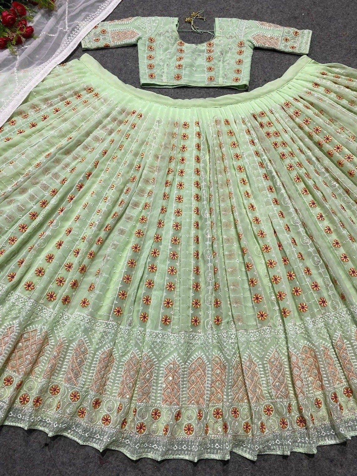 Georgette Embroidery & 3 MM Sequence Work Lehenga Choli Blouse & Dupatta image 2