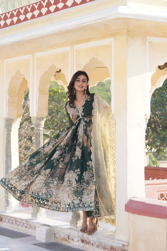 Russian Silk Embroidery Zari Sequence Work Dress With Dupatta image 1