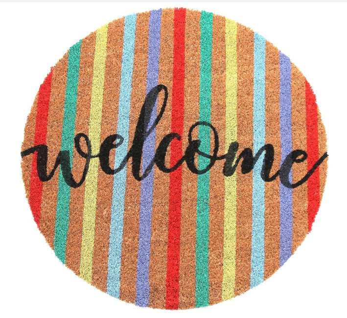 Colorful Welcome Printed Round Shaped Natural Coir Entrance Door Mat MR-1 image 2
