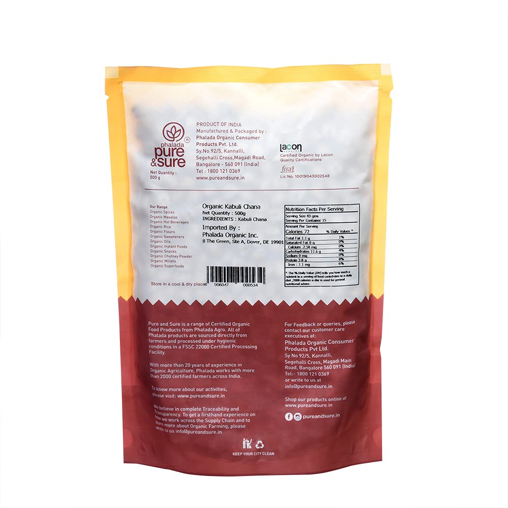 Pure & Sure Kabuli Chana Traditional Organic Pulses - 500 gm image 2