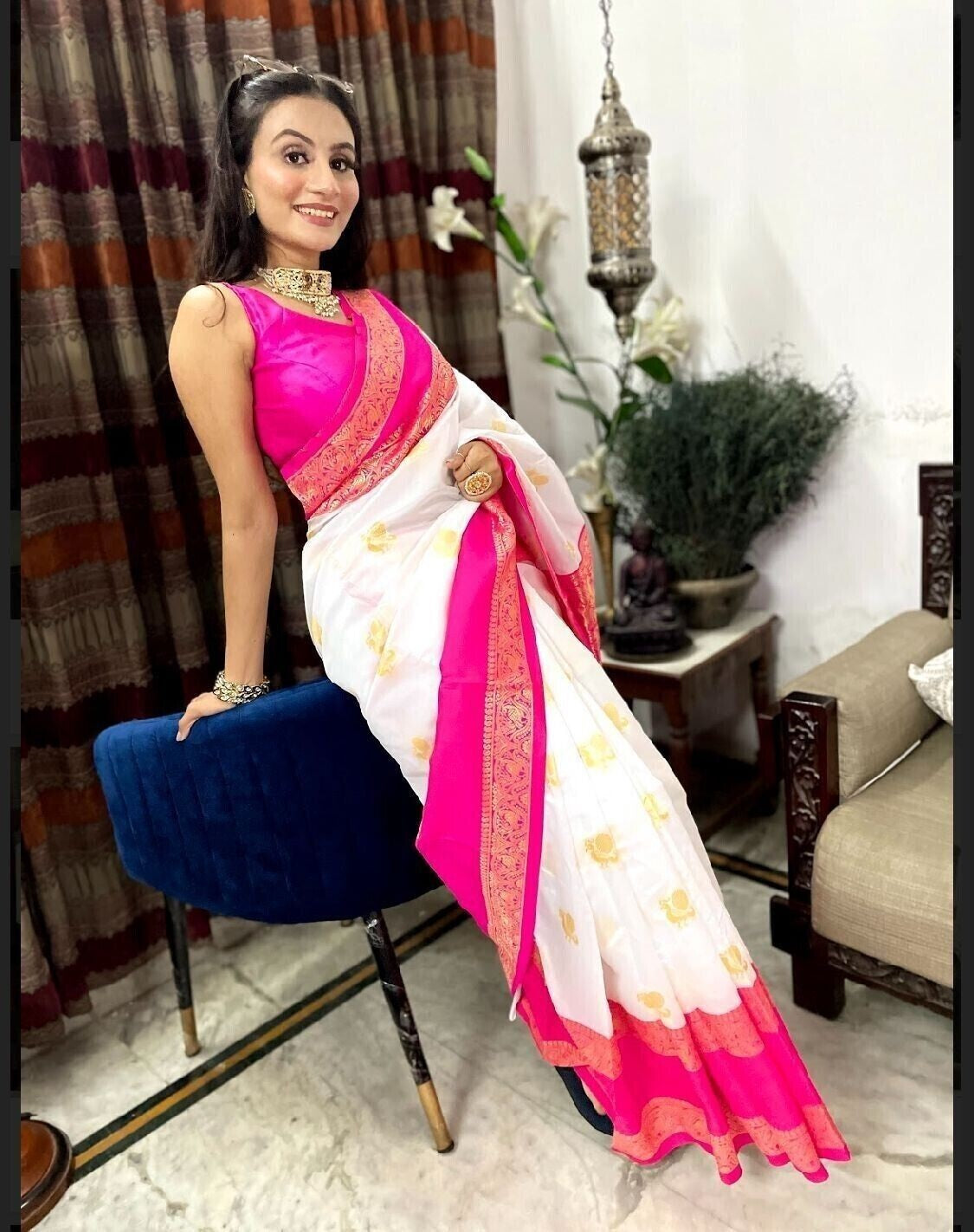 Soft Lichi Silk With Jacquard Weaving Work Saree With Blouse image 2