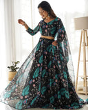 Women's Net Digital Print Lehenga Choli Indian Semi Stitched Lengha Choli 15-QRC13 image 2